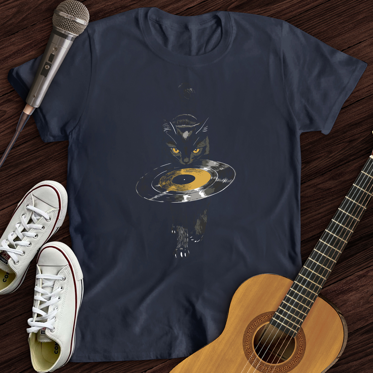 Black Cat Vinyl T-Shirt