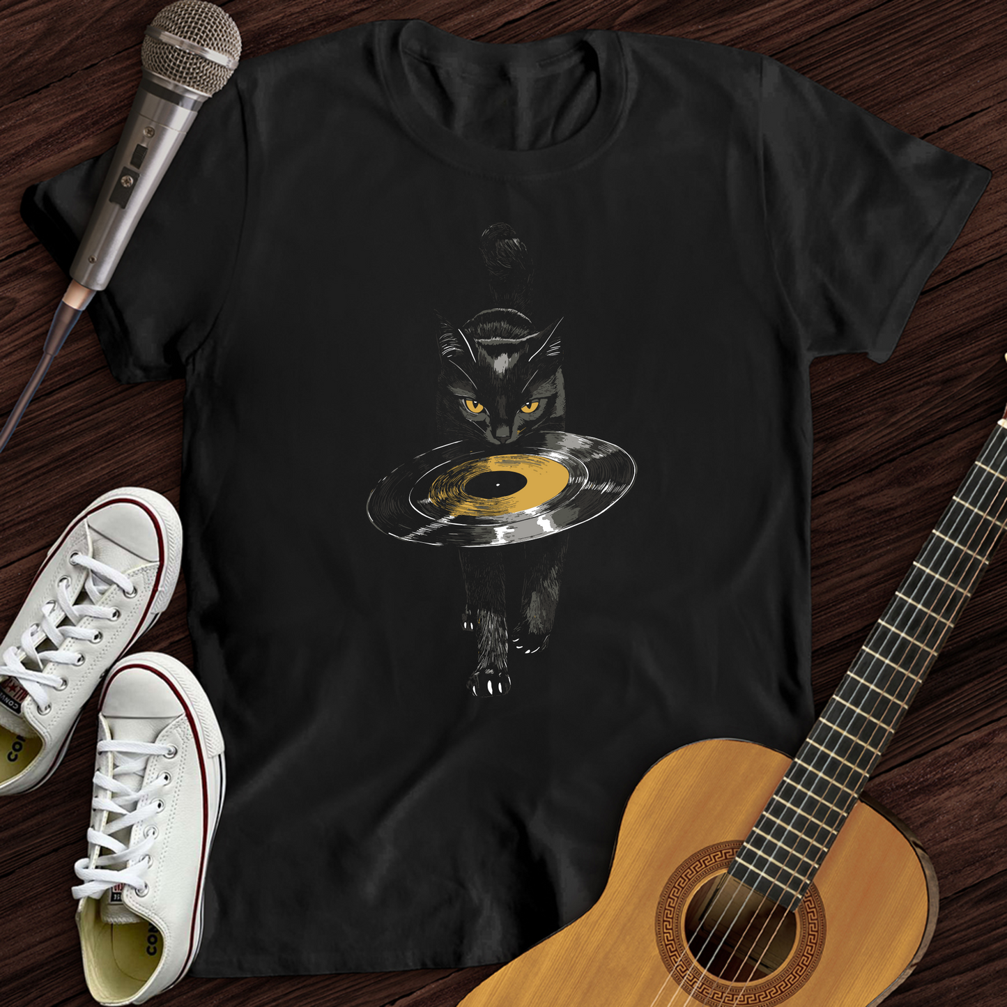 Black Cat Vinyl T-Shirt