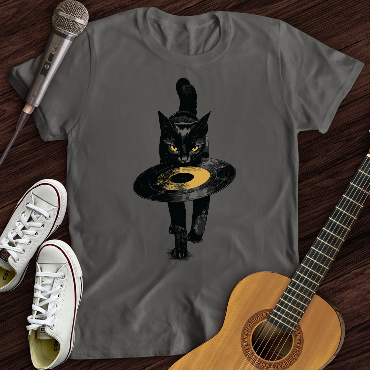 Black Cat Vinyl T-Shirt