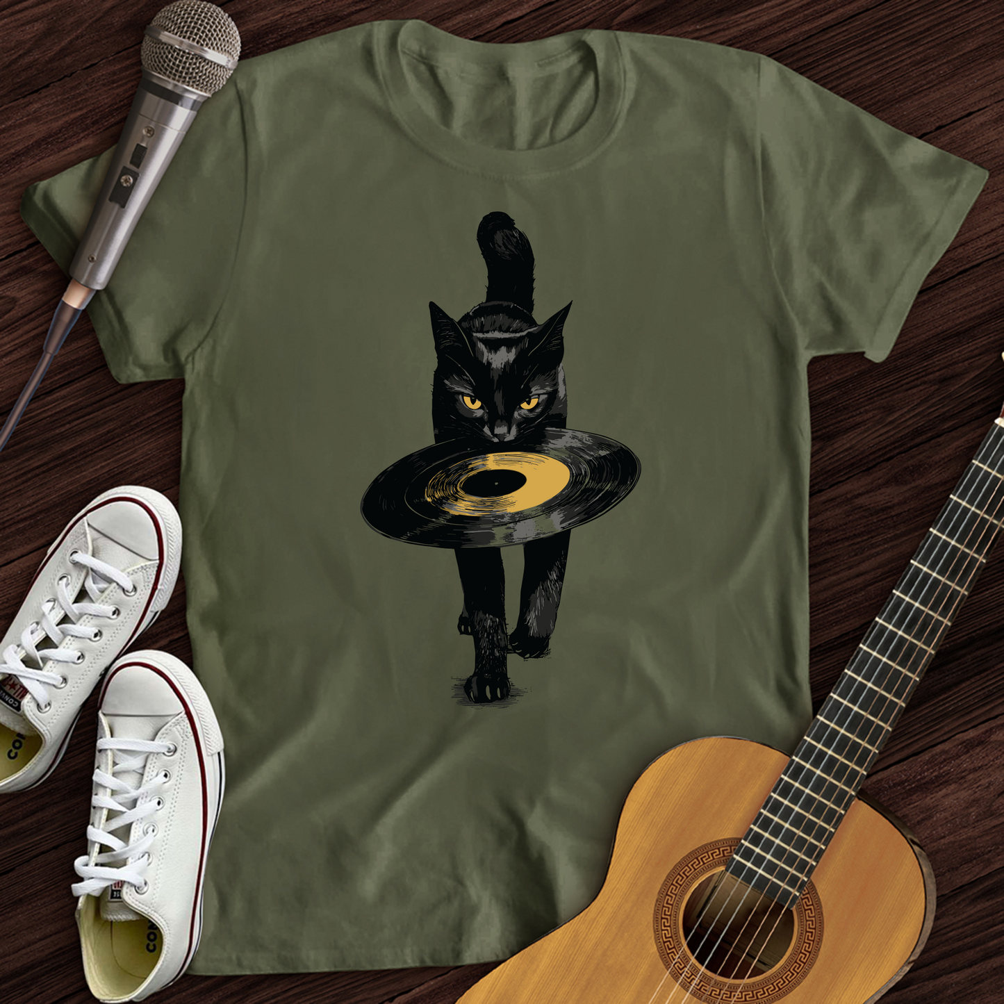 Black Cat Vinyl T-Shirt